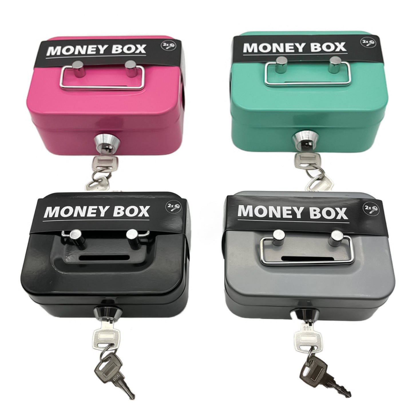 2PCS/Gray Mini Lockable Cash Box with Handle - Secure Money Storage Box