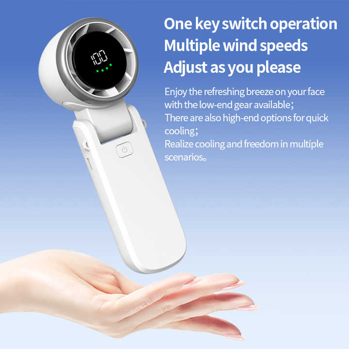 White Portable USB Rechargeable Handheld Fan with Digital Display 3