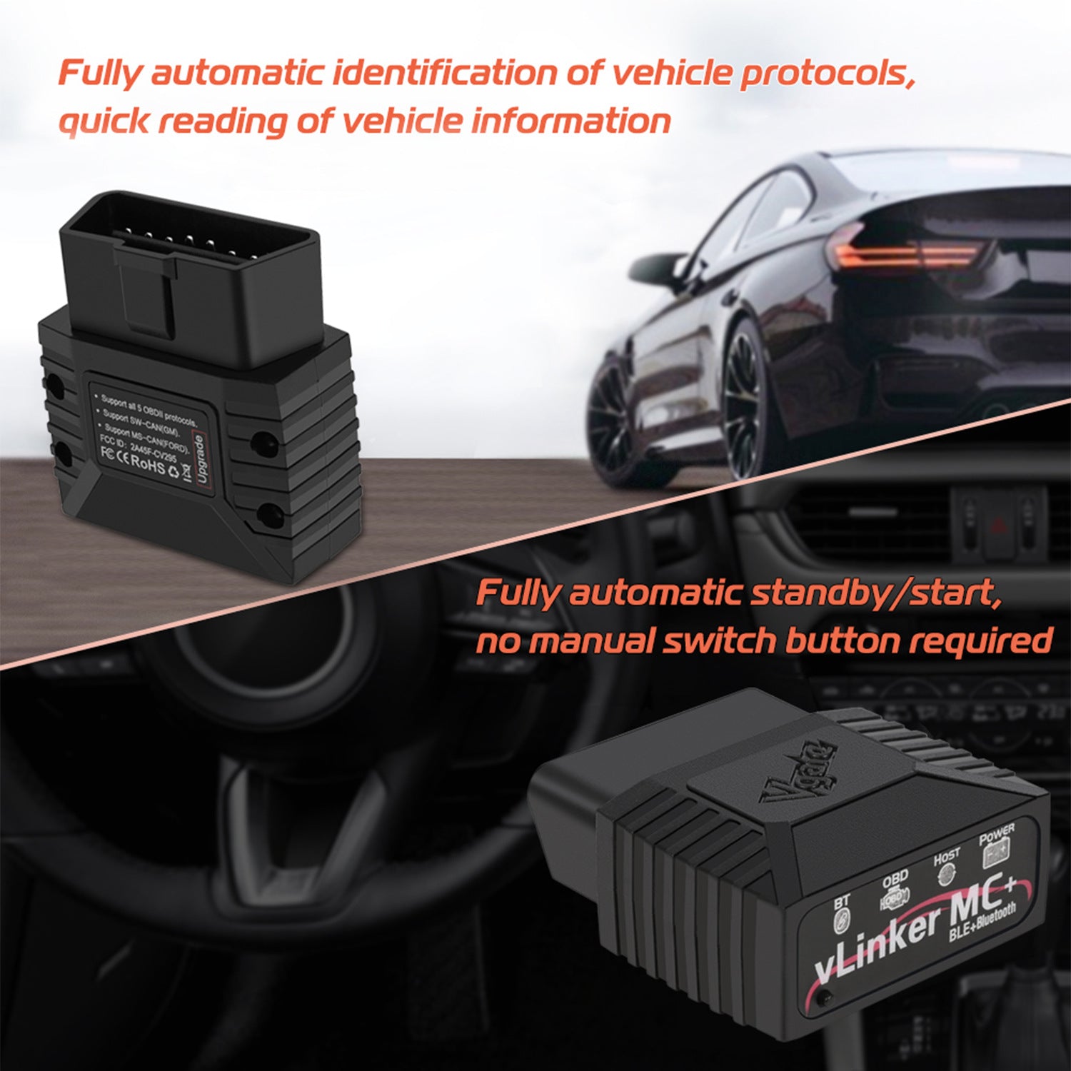 Vgate vLinker MC+ Bluetooth OBD2 Diagnostic Scanner - Supports Multiple Car Models & Advanced Protocols, Compatible with Android and iOS 3