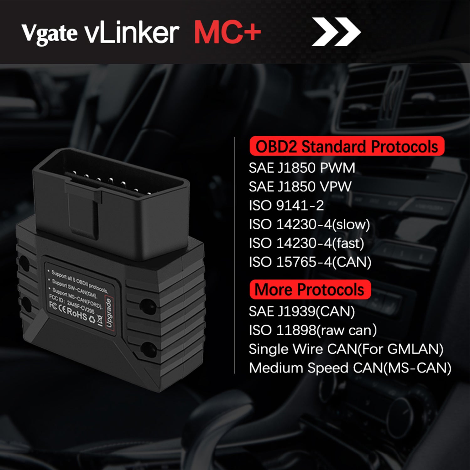 Vgate vLinker MC+ Bluetooth OBD2 Diagnostic Scanner - Supports Multiple Car Models & Advanced Protocols, Compatible with Android and iOS 5