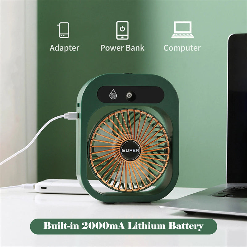 Portable USB Rechargeable Misting Fan – Compact Personal Fan with Cooling Spray - Green Colors 3