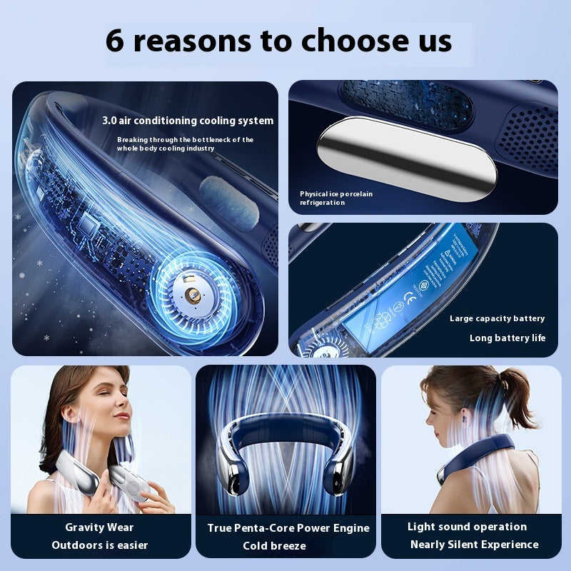 Digital Display Neck Fan - Rechargeable Portable Wearable Fan with Adjustable Speed- White 2400mAh 3