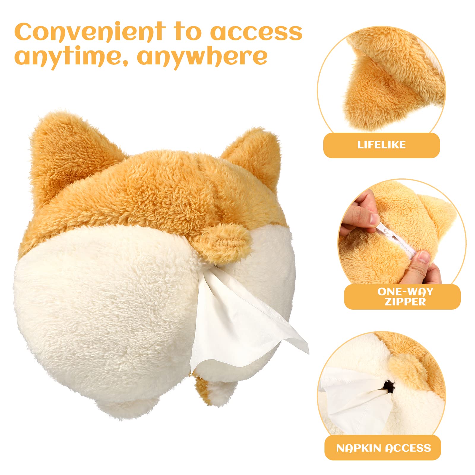 2PCS Cute Dog-Shaped Tissue Box - Plush Tissue Holder for Car and Home Use 3