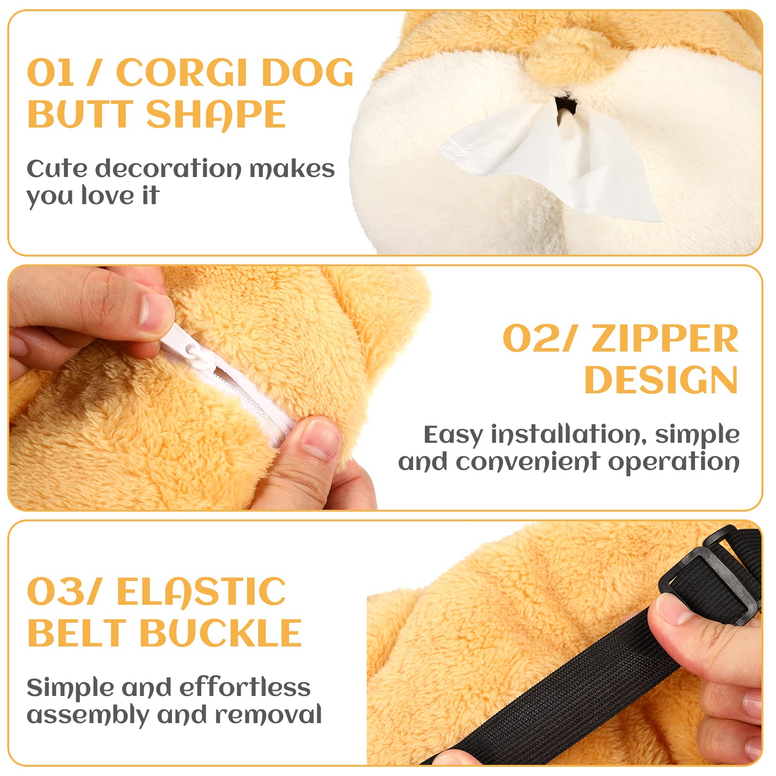 2PCS Cute Dog-Shaped Tissue Box - Plush Tissue Holder for Car and Home Use 4