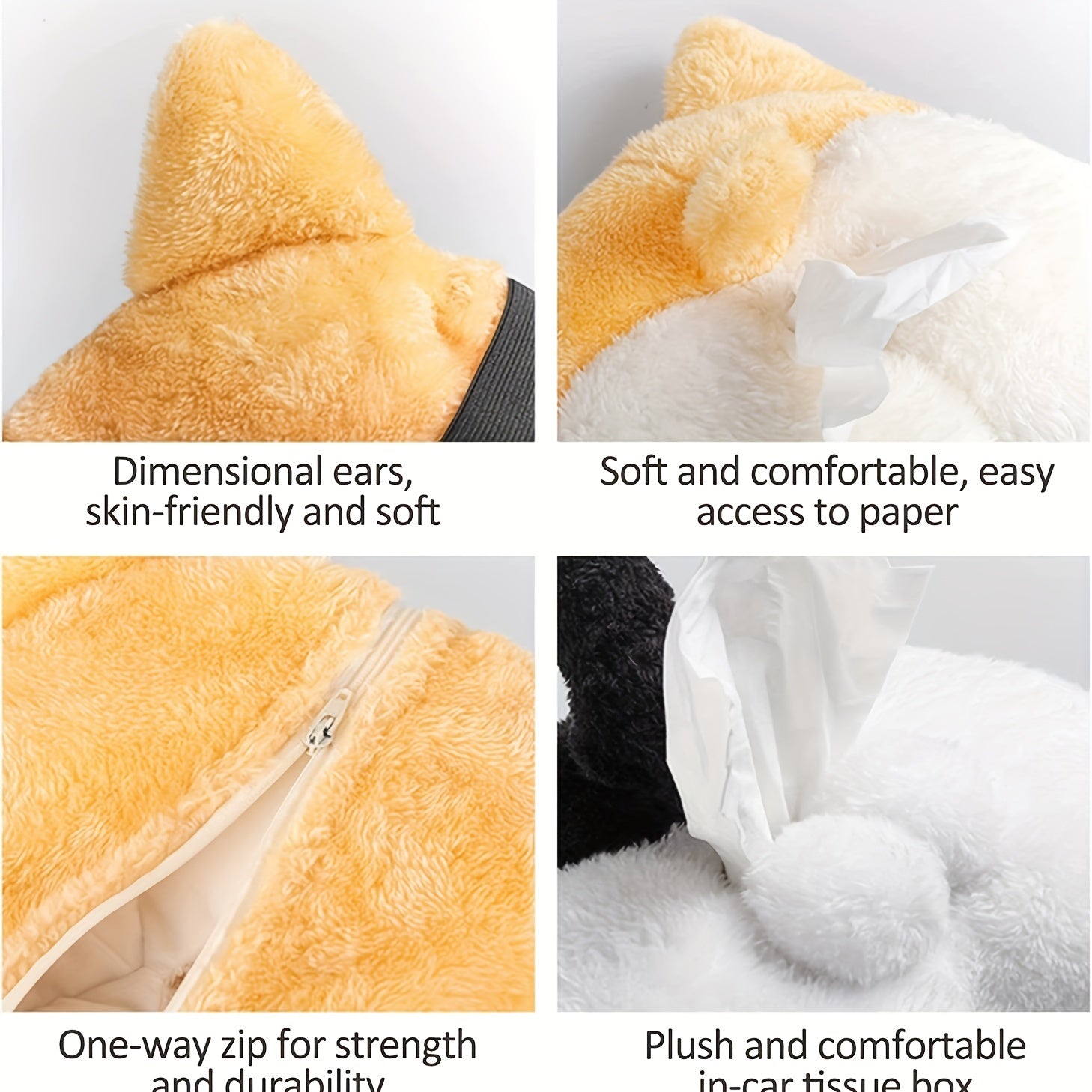 2PCS Cute Dog-Shaped Tissue Box - Plush Tissue Holder for Car and Home Use 5