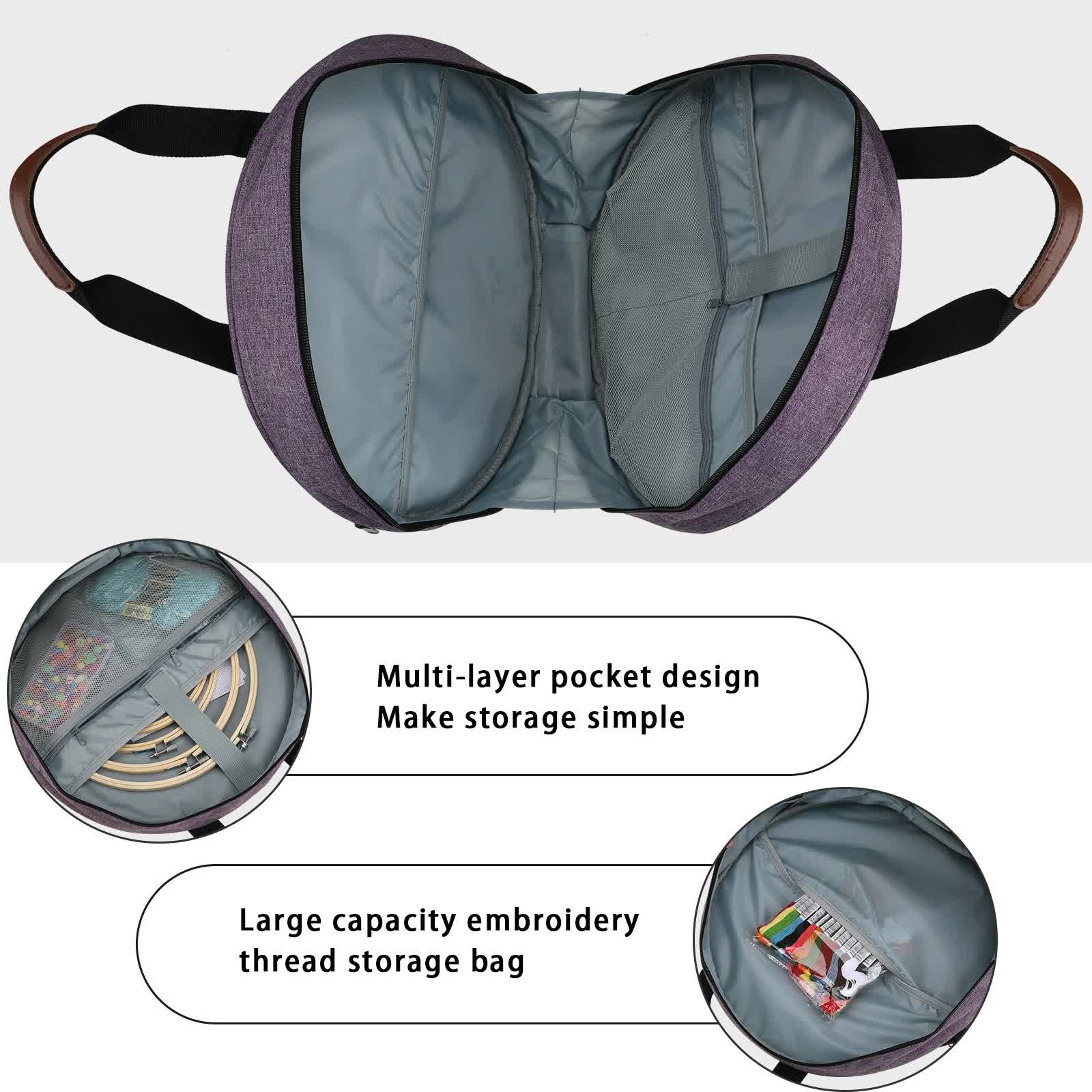 Purple Multi-Pocket Embroidery Storage Bag - Oxford Cloth Handbag Organizer for Cross-Stitch and Thread Storage 3