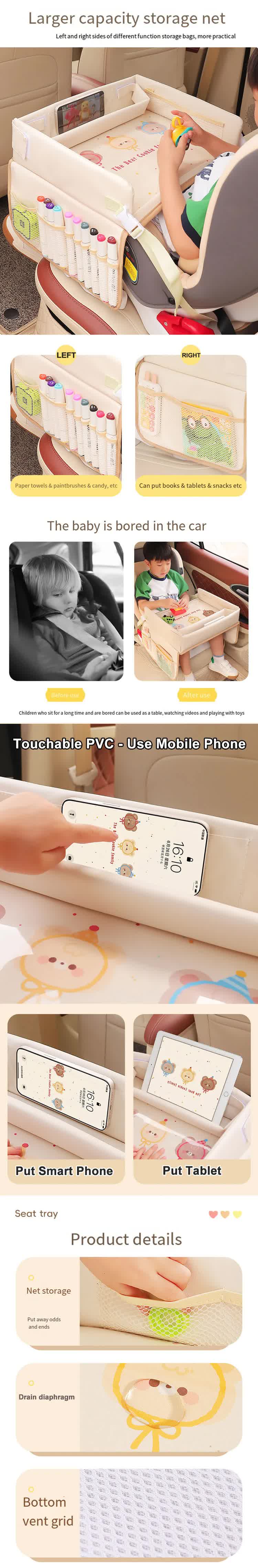 Little Bear Little Elephant Little White Rabbit Children's Portable Car Seat Activity Tray - Multifunctional Travel Desk 4
