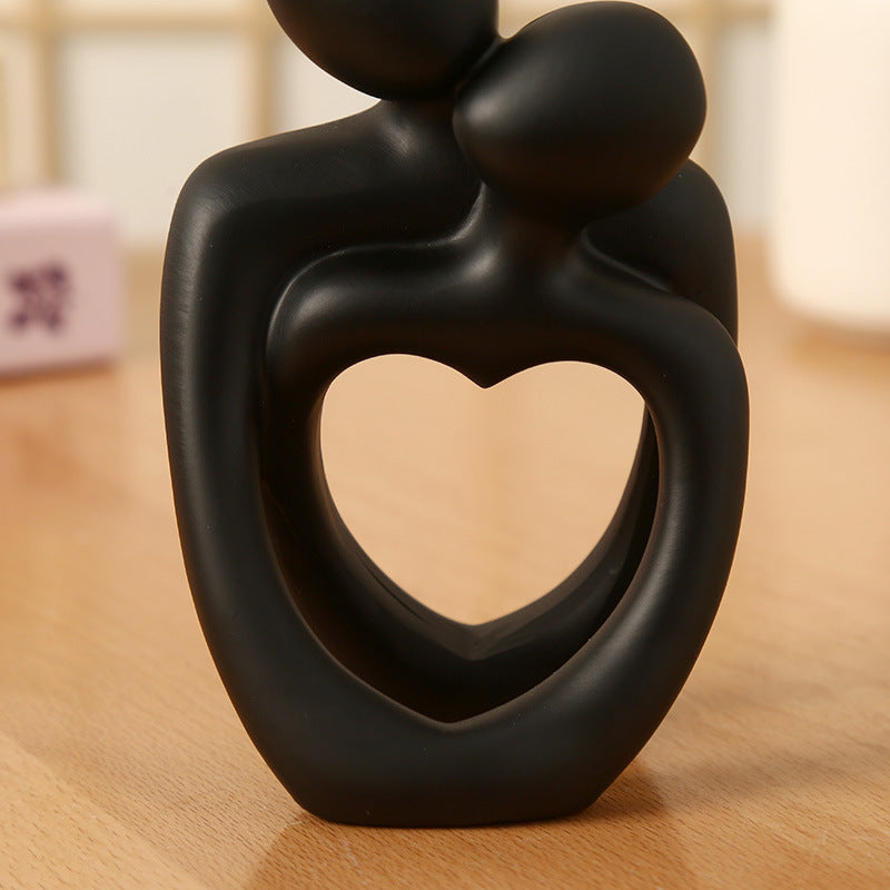 Black Romantic Couple Figurine with Heart Design - Modern Minimalist Decorative Statue 3