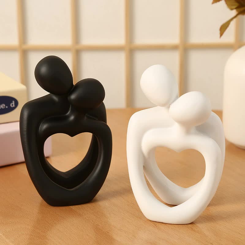 Black Romantic Couple Figurine with Heart Design - Modern Minimalist Decorative Statue 4