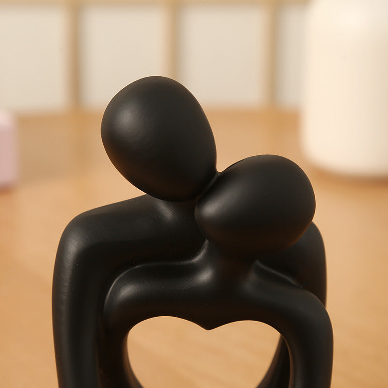 Black Romantic Couple Figurine with Heart Design - Modern Minimalist Decorative Statue 5