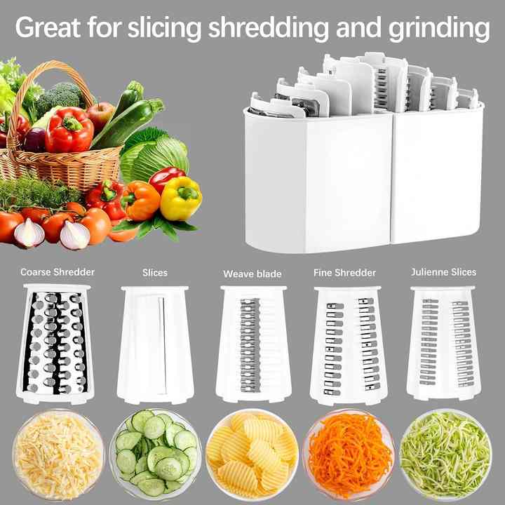 Green 10-in-1 Manual Vegetable Slicer with Interchangeable Blades - Multifunctional Rotary Grater and Shredder for Kitchen Use 6