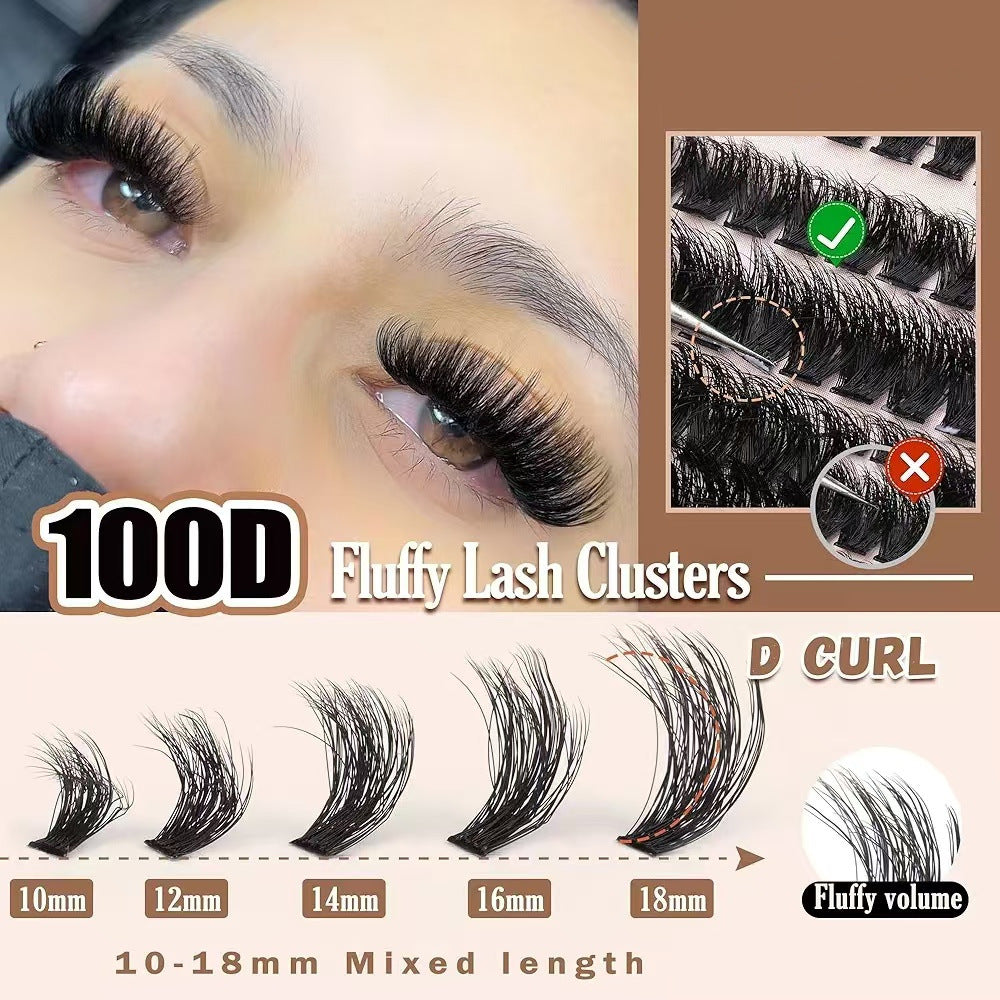 3 PCS DIY Lash Clusters Kit - 100D Fluffy & Thick False Eyelashes with Adhesive and Tools 5