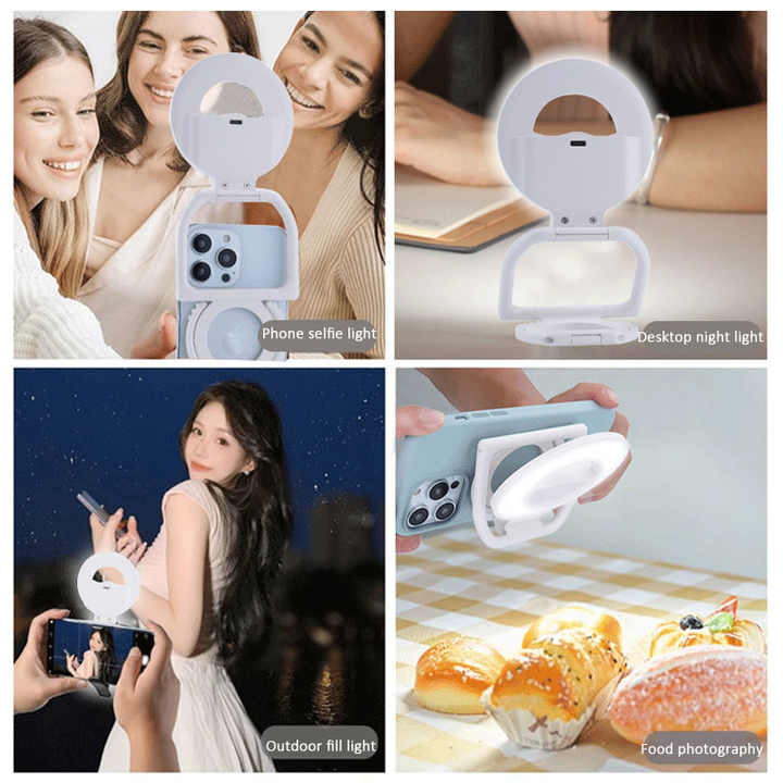 Foldable Clip-On Selfie Ring Light with Stand - Adjustable Brightness for Smartphones 3