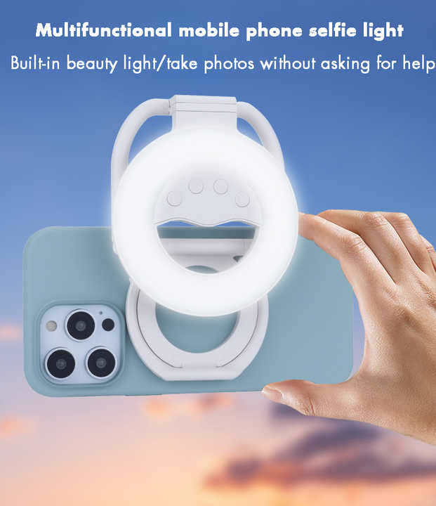 Foldable Clip-On Selfie Ring Light with Stand - Adjustable Brightness for Smartphones 4