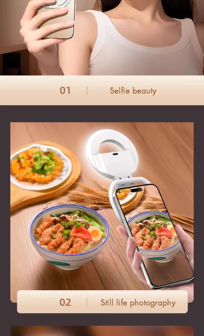 Foldable Clip-On Selfie Ring Light with Stand - Adjustable Brightness for Smartphones 5