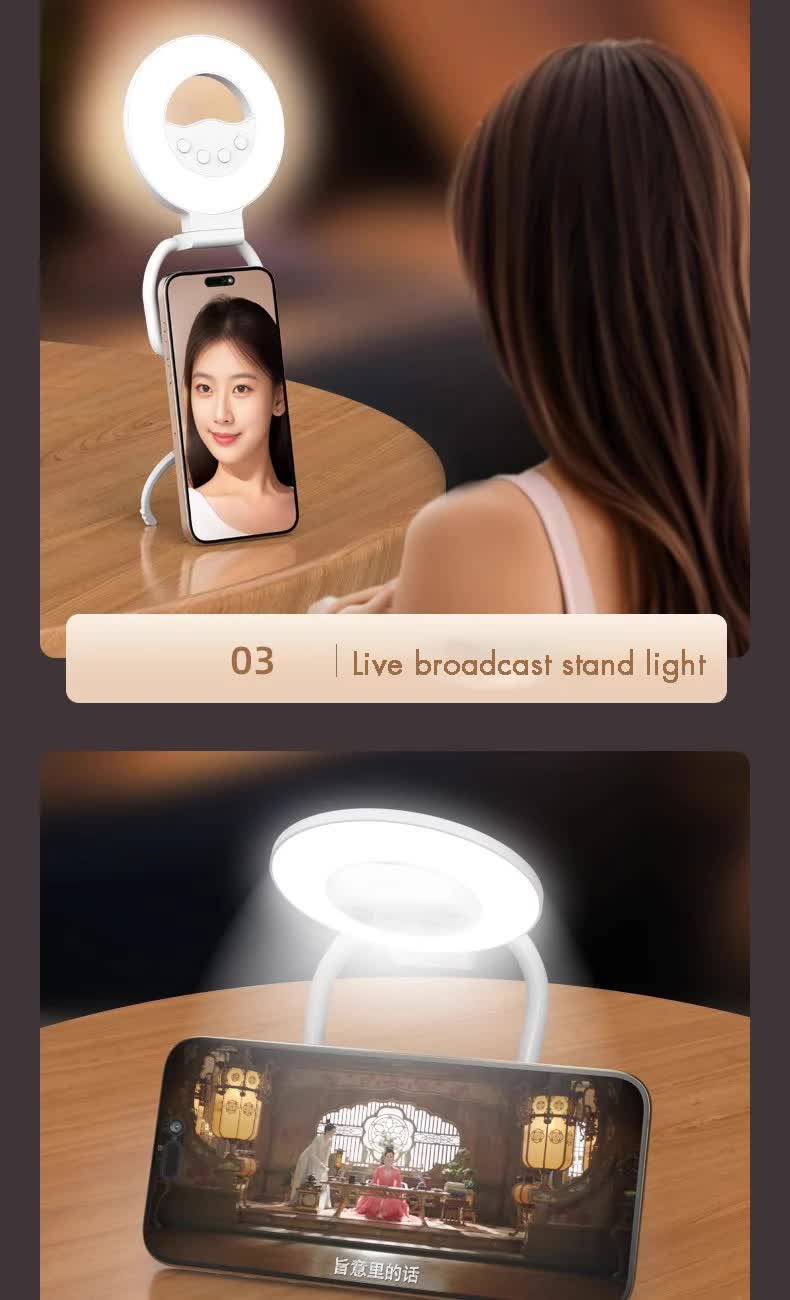 Foldable Clip-On Selfie Ring Light with Stand - Adjustable Brightness for Smartphones 6
