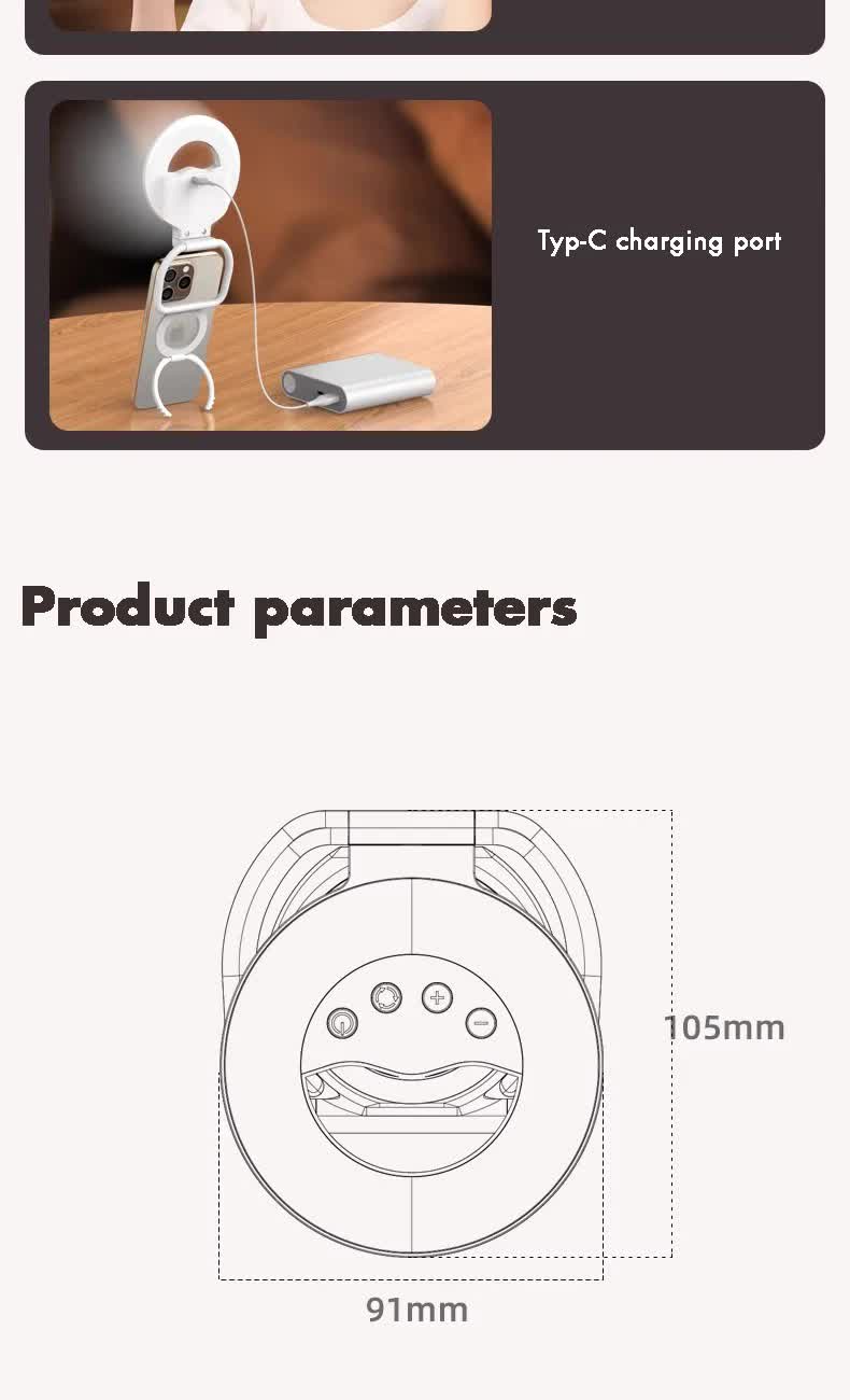 Foldable Clip-On Selfie Ring Light with Stand - Adjustable Brightness for Smartphones 7