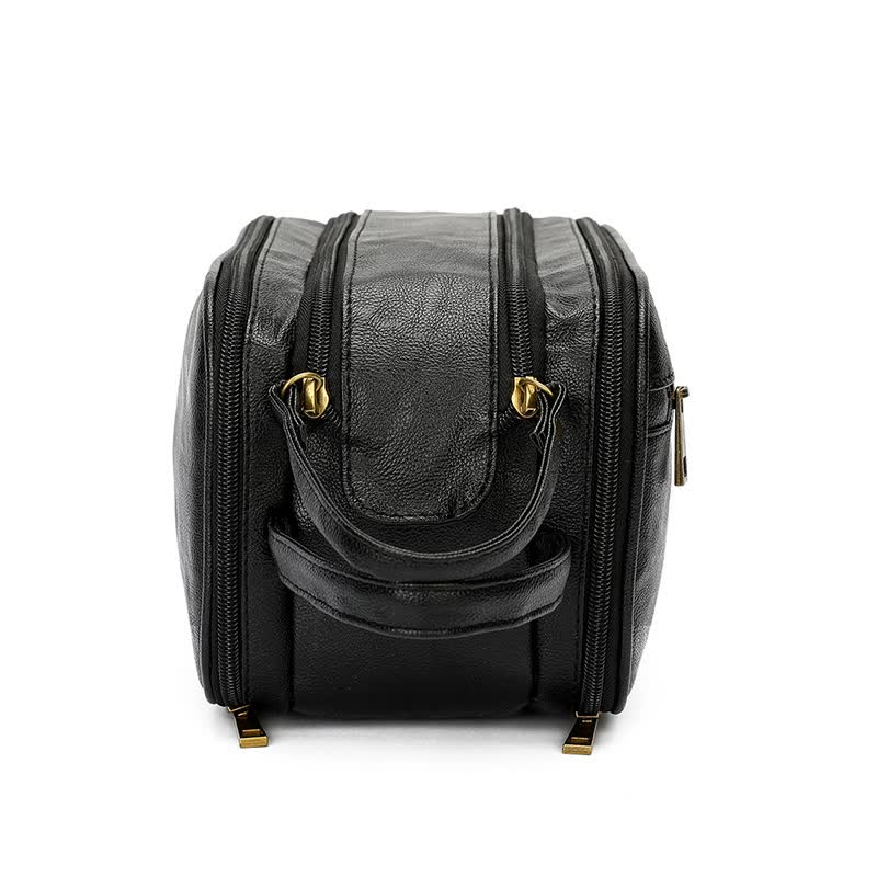 Black Vintage Leather Makeup Bag with Multi-Compartment Organizer - Travel Cosmetic Case 4