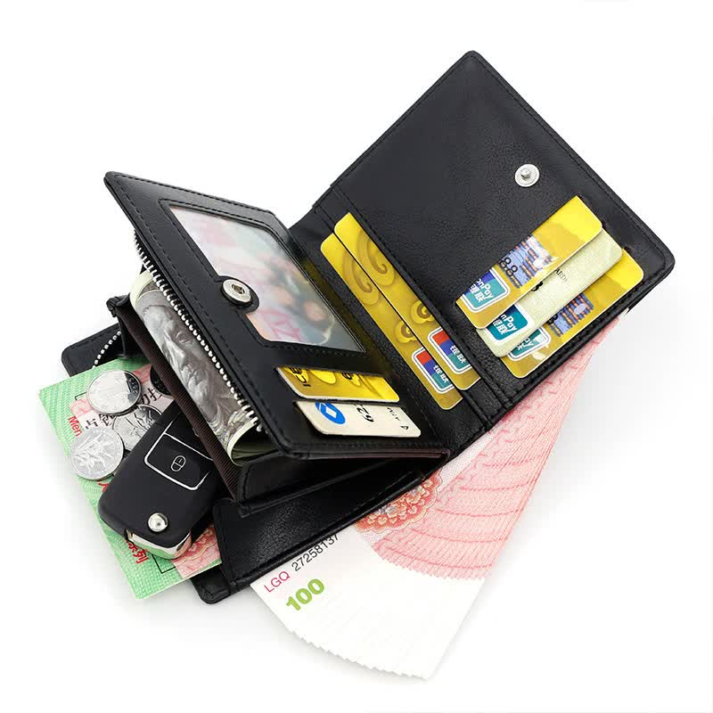 Black Men’s RFID Blocking Leather Wallet - Slim and Compact Design 4