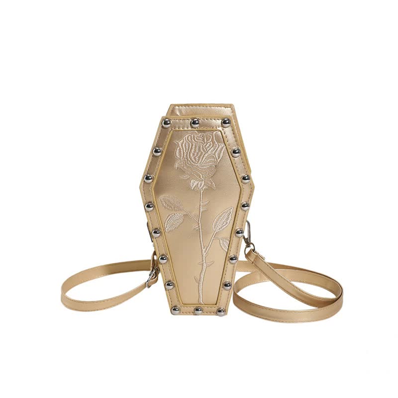Red Gothic Red Coffin-Shaped Crossbody Bag with Embroidered Rose - Unique Fashion Statement 5