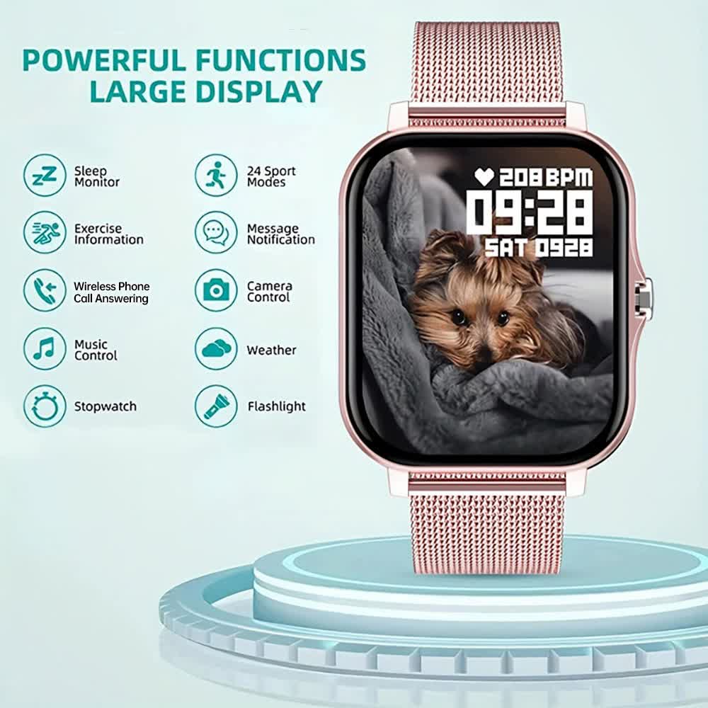 Steel Bracelet With Silicone Strap Silver Smart Fitness Watch with Large Display - 24 Sport Modes, Heart Rate Monitor & More 3