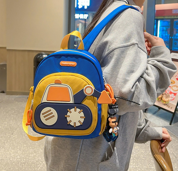 Black Kids' Cartoon Backpack - Adorable Excavator Design with Spacious Compartments 3