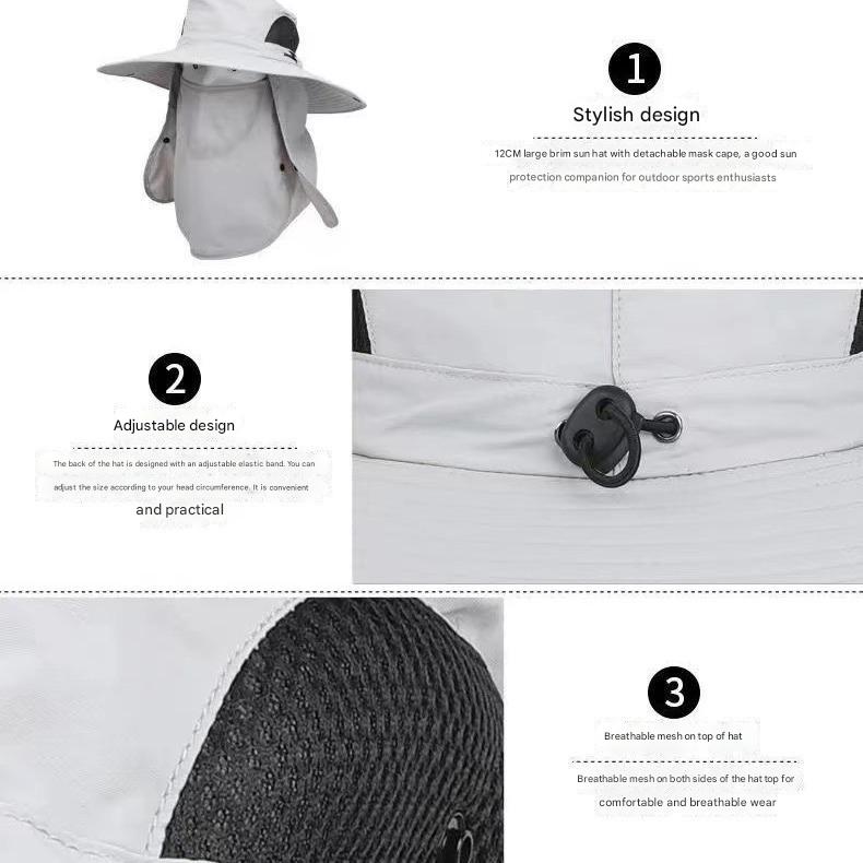 Black Outdoor Sun Protection Hat with Detachable Face and Neck Flap - UPF 50+ 3