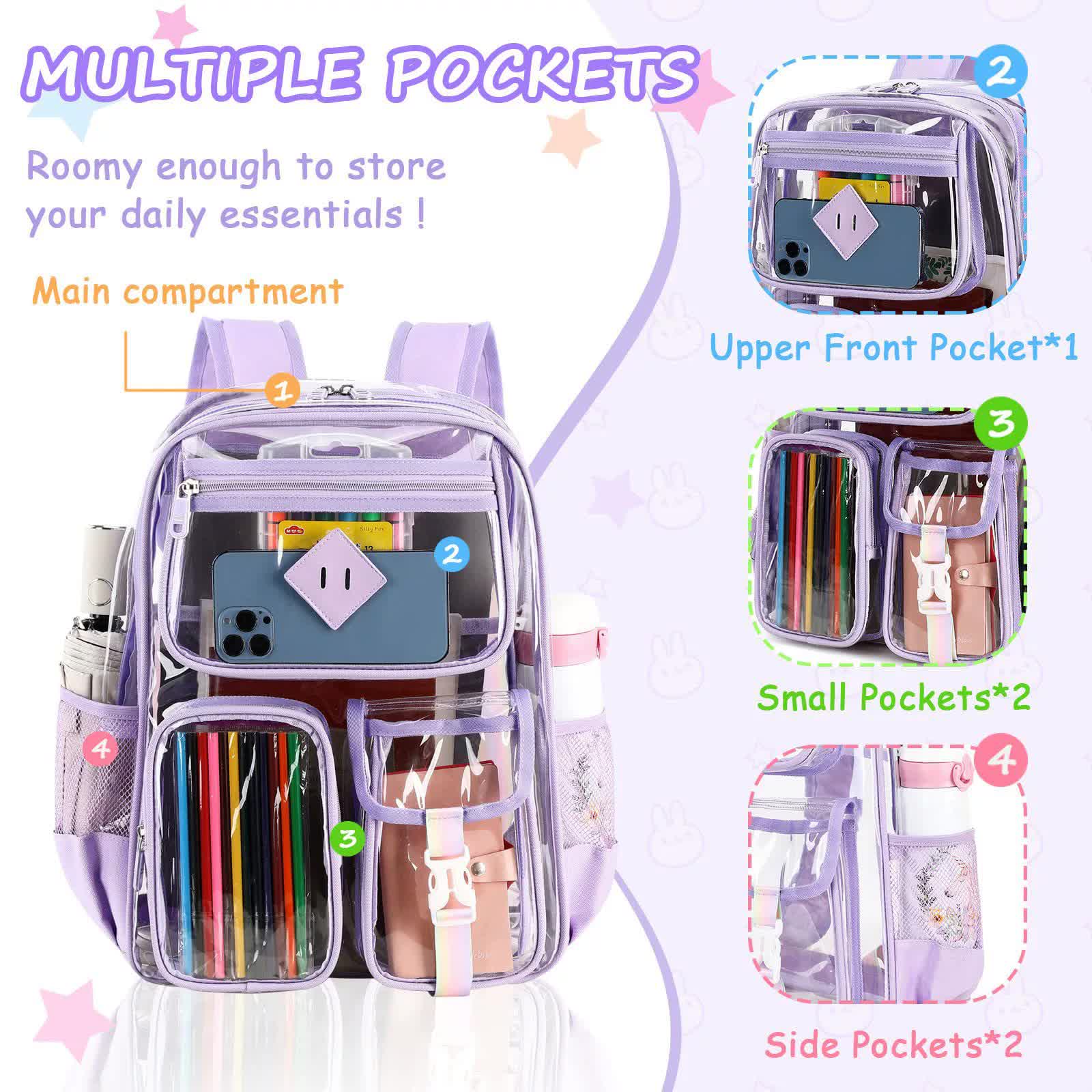 Black Clear Transparent Backpack - Stylish PVC School Bag with Multiple Pockets 4