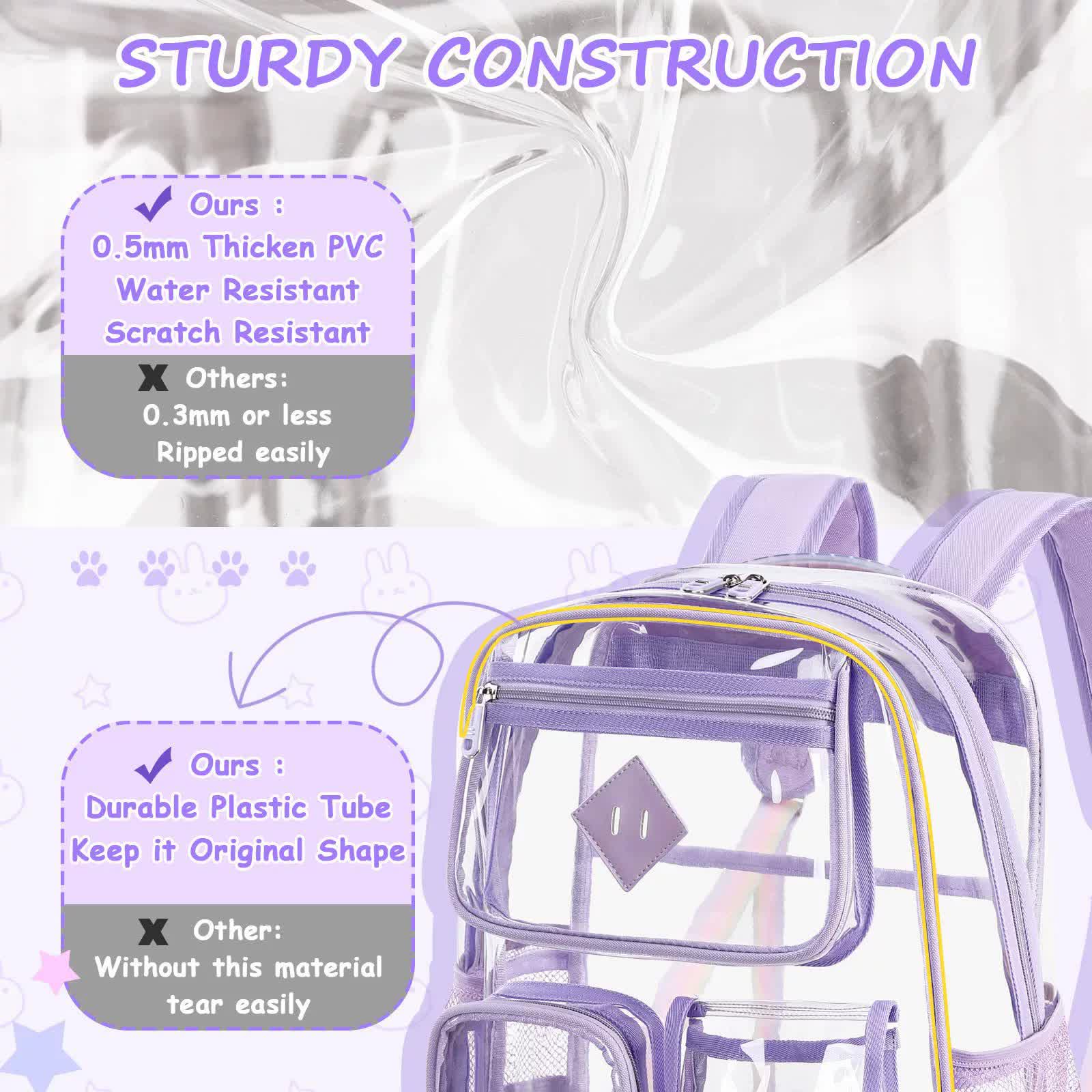 Pink Clear Transparent Backpack - Stylish PVC School Bag with Multiple Pockets 3