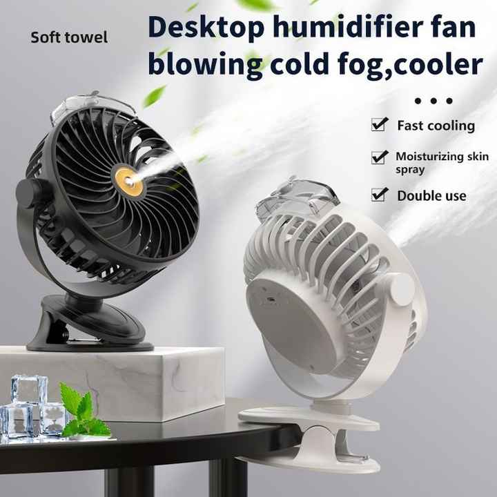 Black Portable Clip-On Mist Fan - Rechargeable Cooling Fan with Adjustable Spray Modes 3