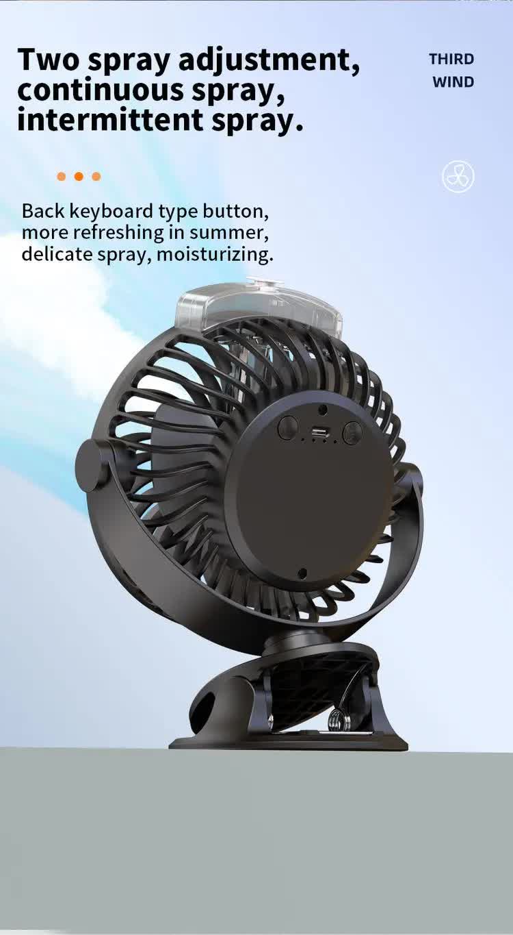 Black Portable Clip-On Mist Fan - Rechargeable Cooling Fan with Adjustable Spray Modes 5