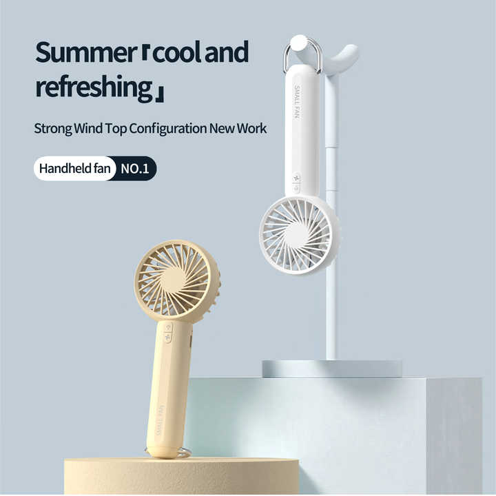 White Mini Handheld Rechargeable Fan - Portable USB-Powered Cooling with Keyring 4