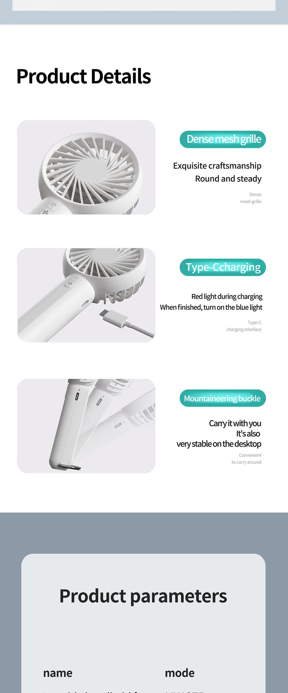 Blue Mini Handheld Rechargeable Fan - Portable USB-Powered Cooling with Keyring 7