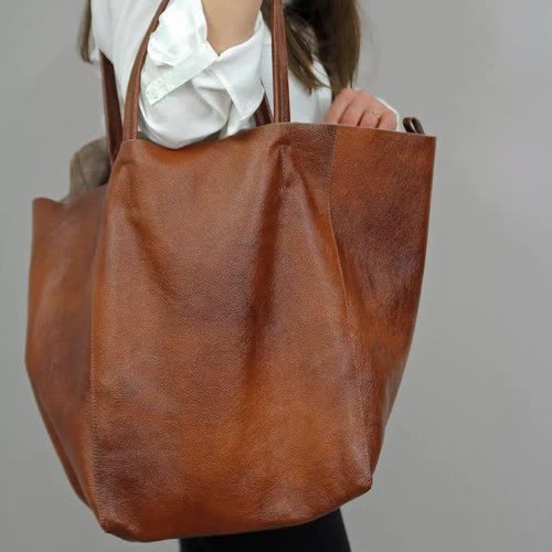 Brown Classic Large PU Leather Tote Bag with Inner Pouch - Elegant and Functional 3