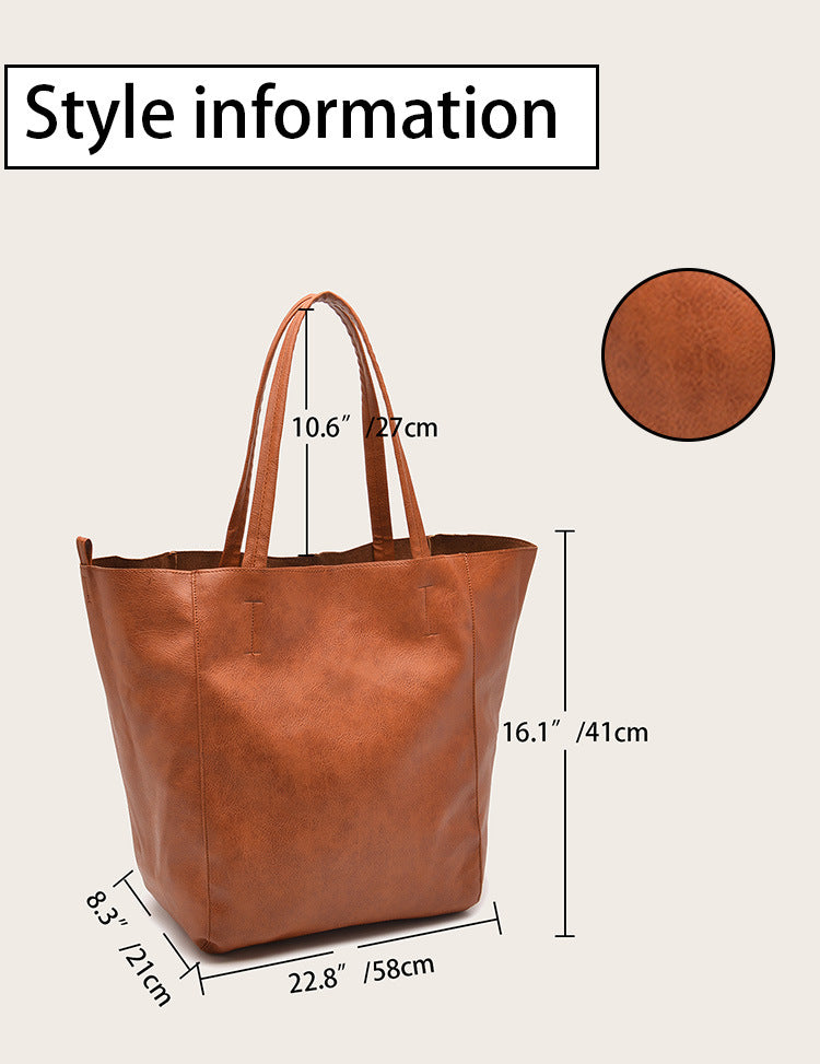 Brown Classic Large PU Leather Tote Bag with Inner Pouch - Elegant and Functional 7