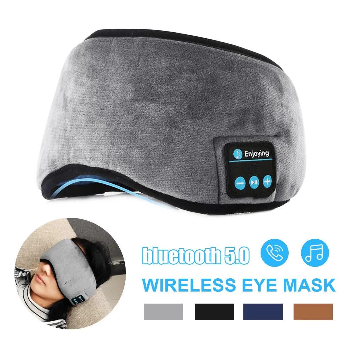 Brown Bluetooth 5.0 Wireless Sleep Eye Mask - Soft Plush Eye Cover with Built-in Speakers (13 x 16.5 x 6 cm) 3