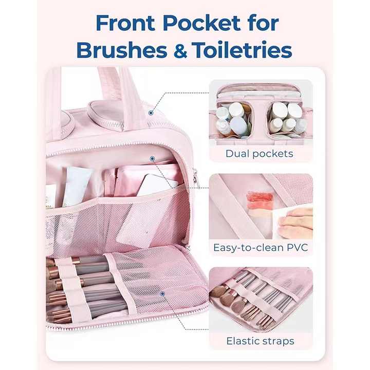 Pink Waterproof Travel Duffle Bag - Lightweight Multi-Pocket Overnight Bag for Women 5