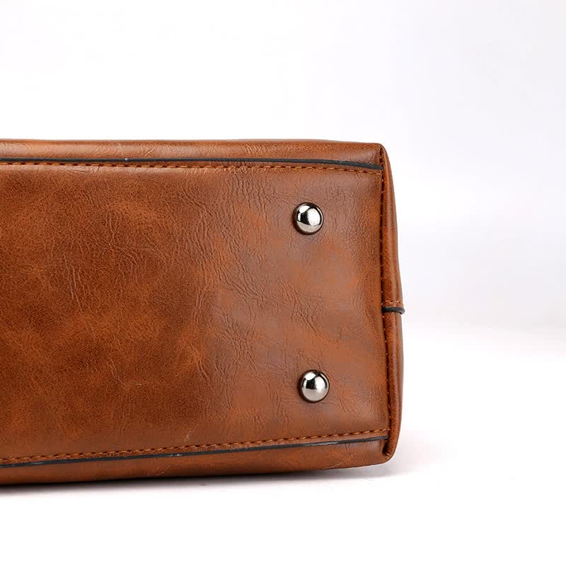 Brown Women's Classic PU Leather Tote Bag with Double Handles - Multi-Pocket Shoulder Bag in Black 4