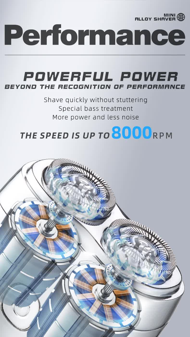 Blue Portable Twin-Head Electric Shaver - Compact Rechargeable Razor for Men 5