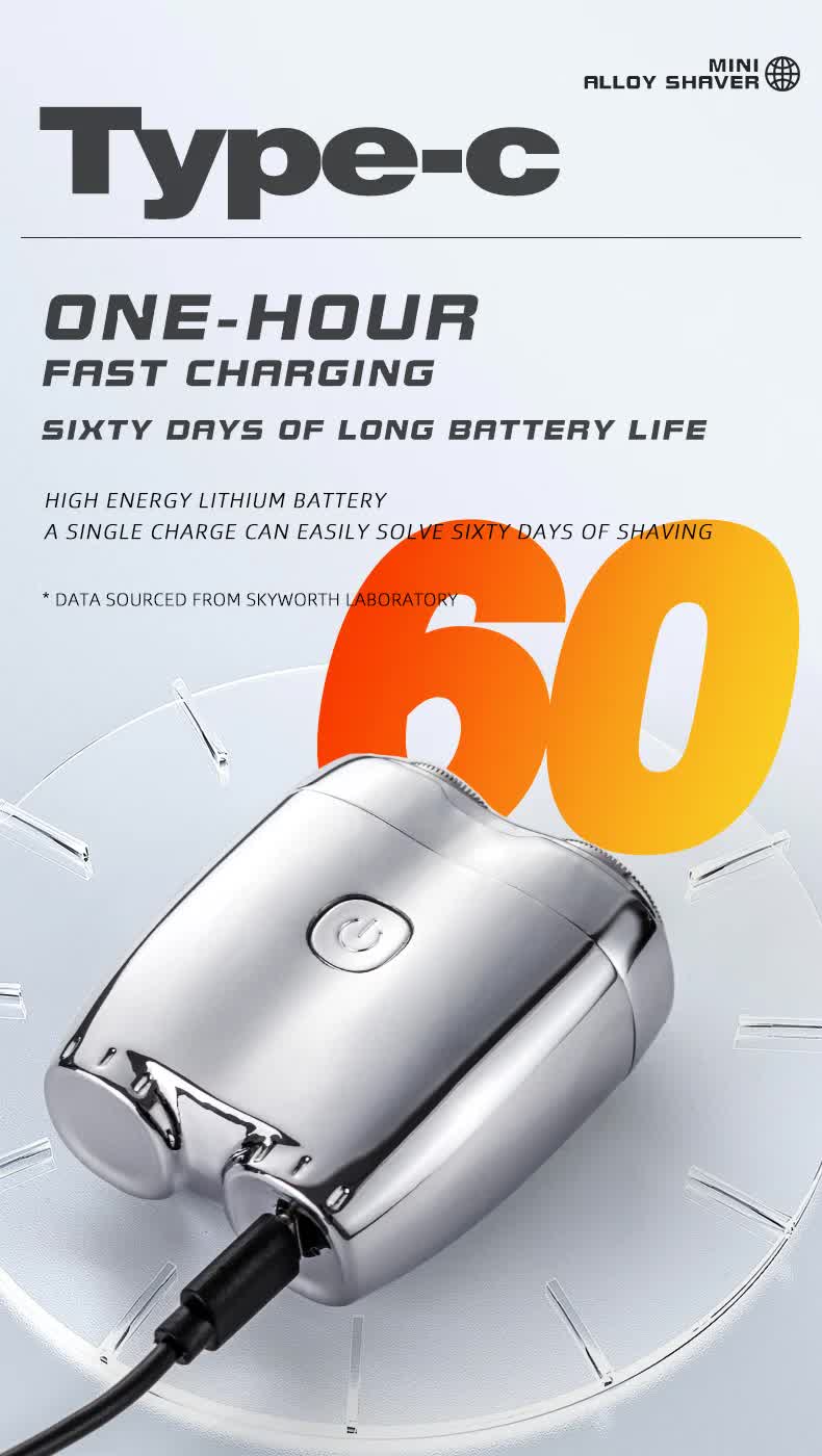 Orange Portable Twin-Head Electric Shaver - Compact Rechargeable Razor for Men 7