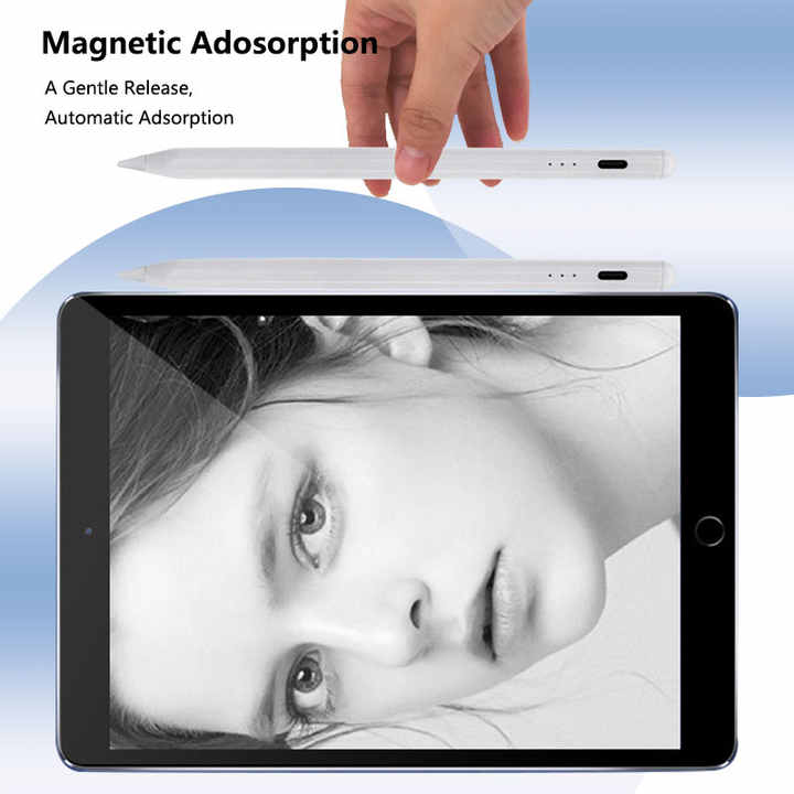 White Stylus Pen for iPad (2018 & Later) - Tilt Pressure, Magnetic Attachment, LED Battery Indicator, Type-C Rechargeable 5