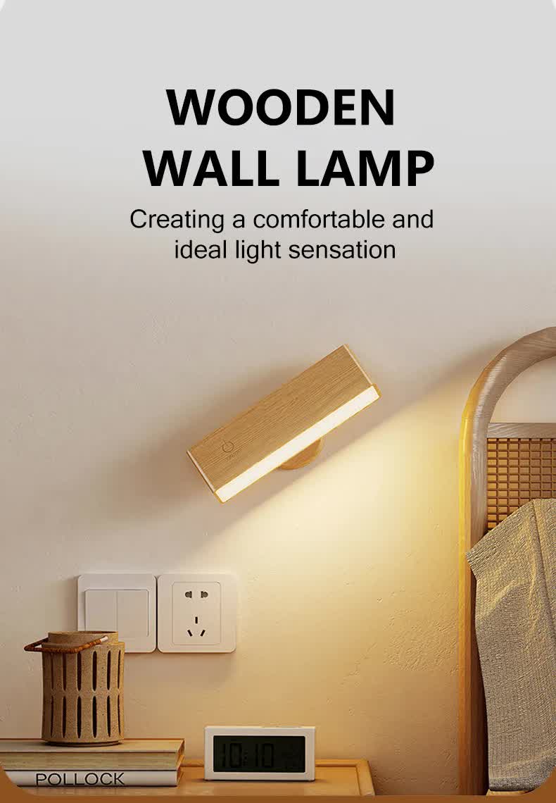 Brown Touch-Control Dimmable Wooden LED Wall Light - Minimalist Design 3