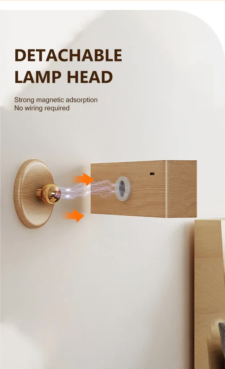Brown Touch-Control Dimmable Wooden LED Wall Light - Minimalist Design 4