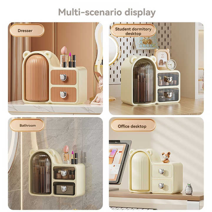 White Cute Bear-Themed Multi-Functional Cosmetic Storage Organizer with Drawers 4