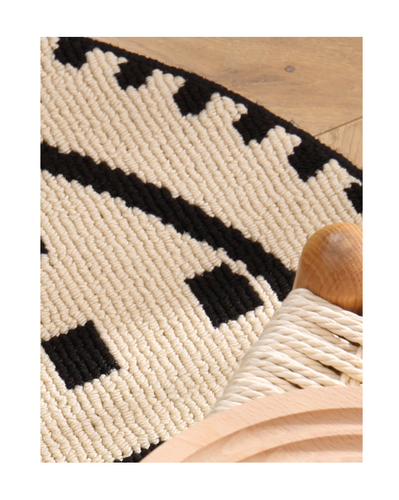 Meragh Black Modern Round Area Rug with Geometric Black and White Pattern 3