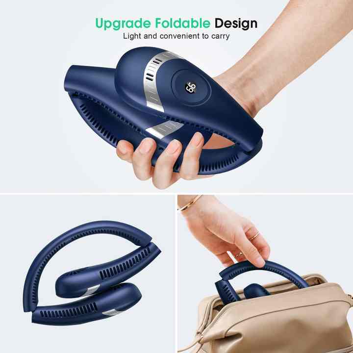 Dark Blue Rechargeable 5000mAh Portable Neck Fan with 3-Speed Settings 4