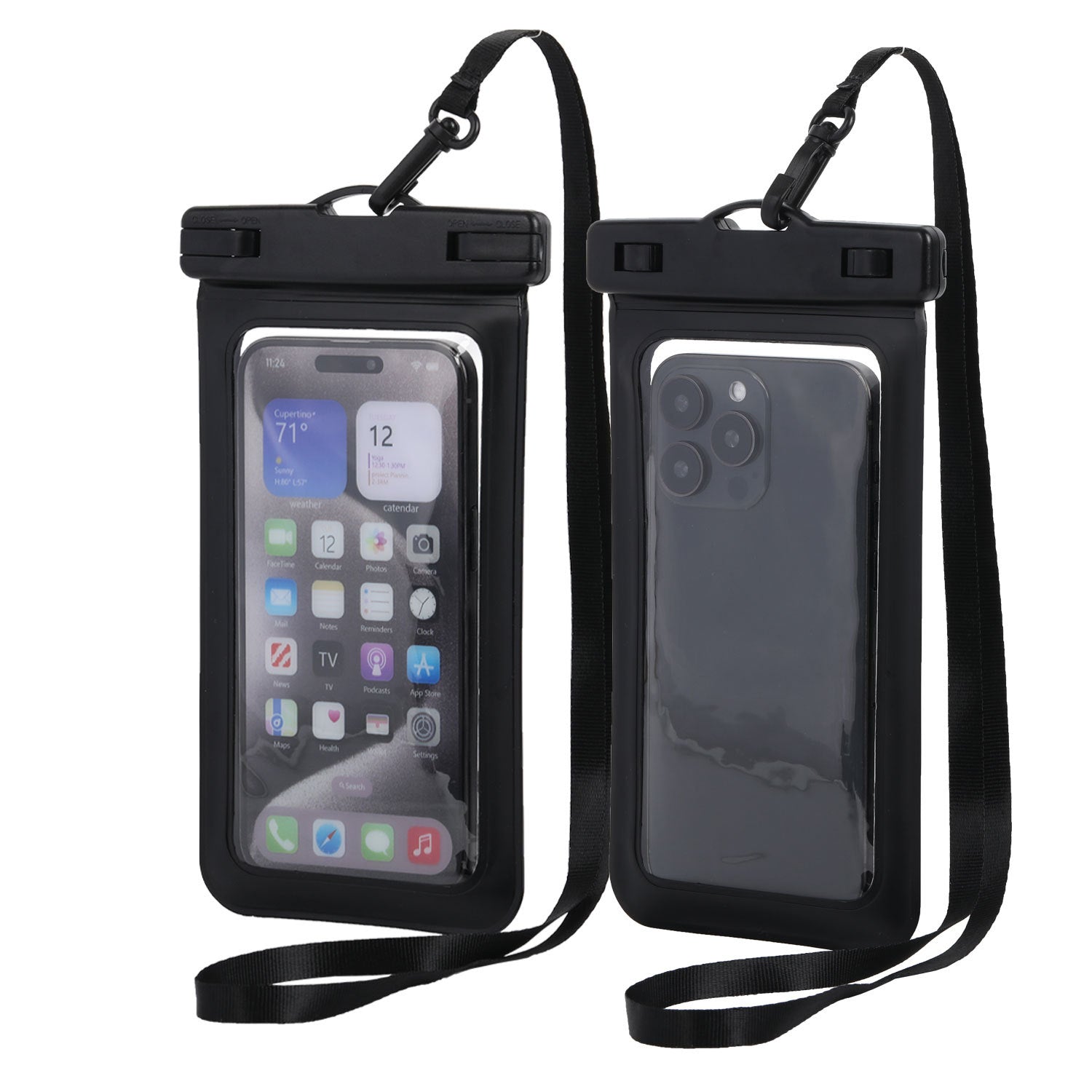 Black Four Pieces Per Set Waterproof Phone Pouch with Clear Touchscreen Window and Lanyard