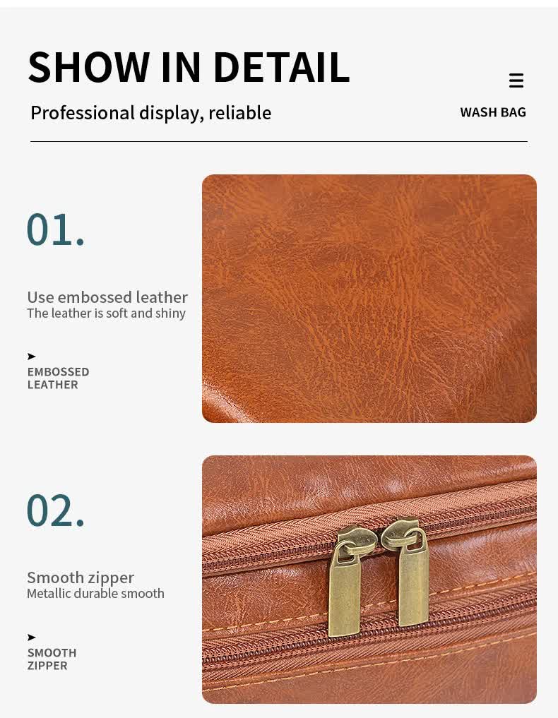 Tawny Premium PU Leather Travel Toiletry Bag with Zipper Compartments 5
