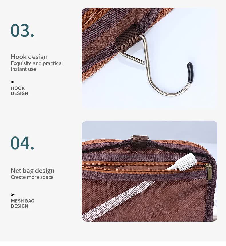 Tawny Premium PU Leather Travel Toiletry Bag with Zipper Compartments 6