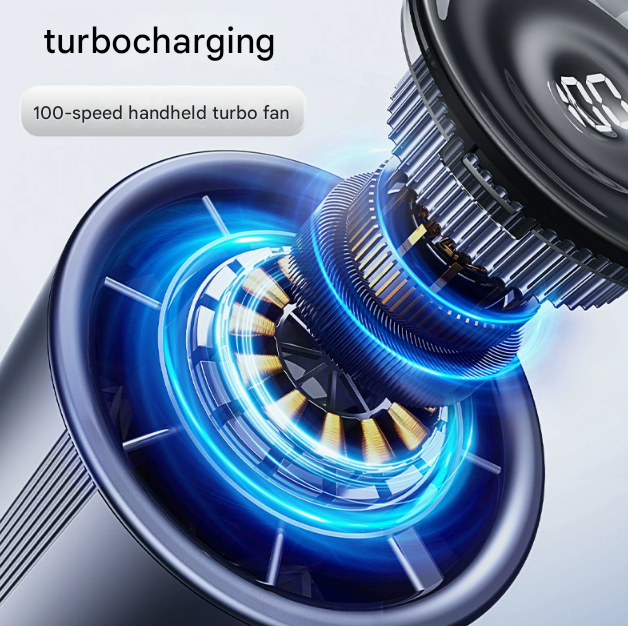 Blue High-Power Portable Handheld Fan with Digital Display 3